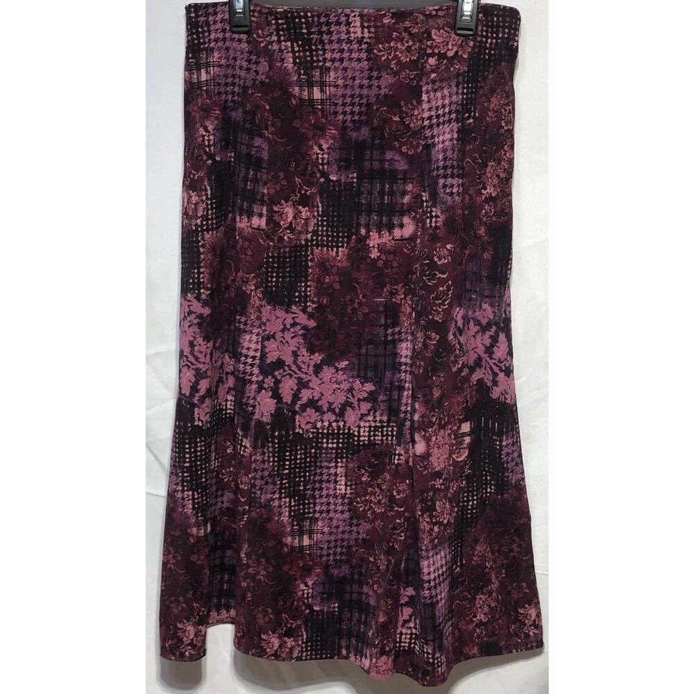 Notations Aline Midi Skirt L Purple Red Floral Geo 32"W Career Boho Art Hippie